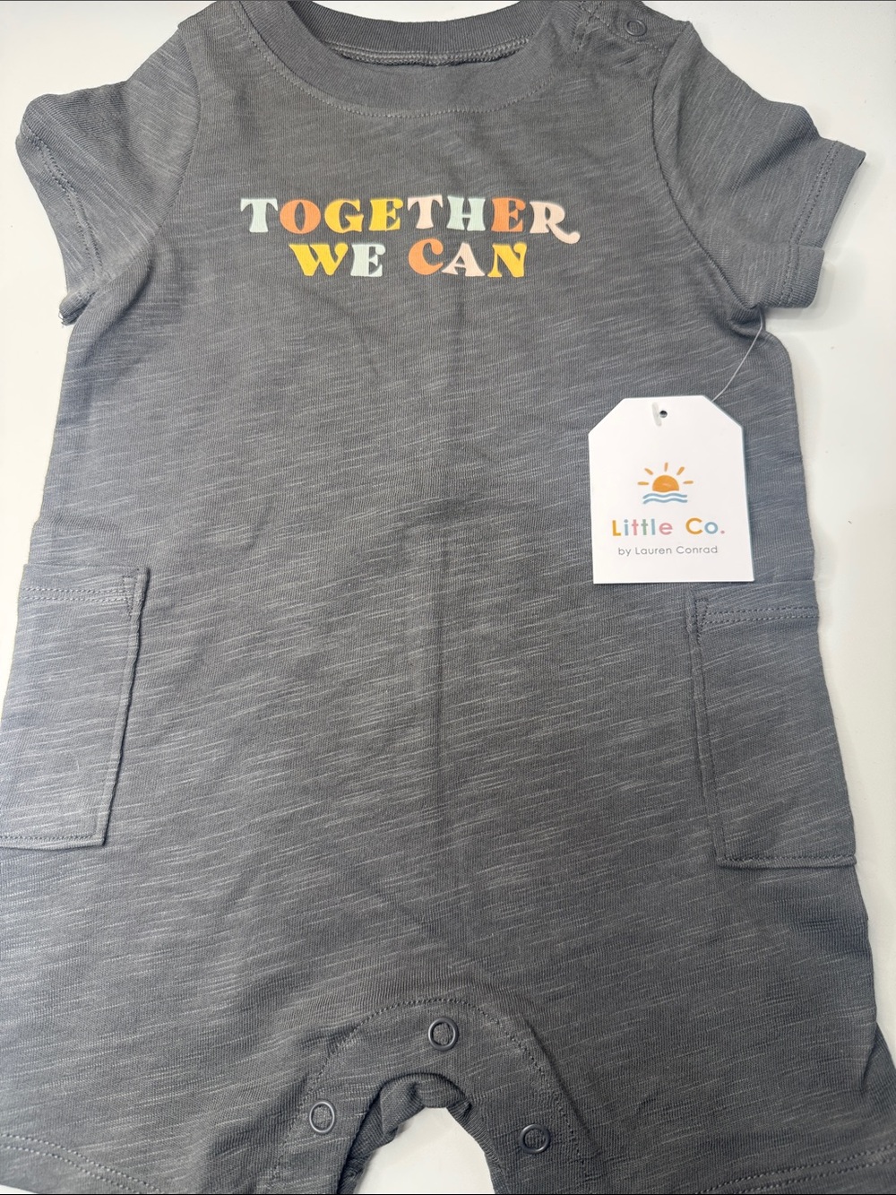 Little Co. Grey 'Together We Can' Short Sleeve Romper